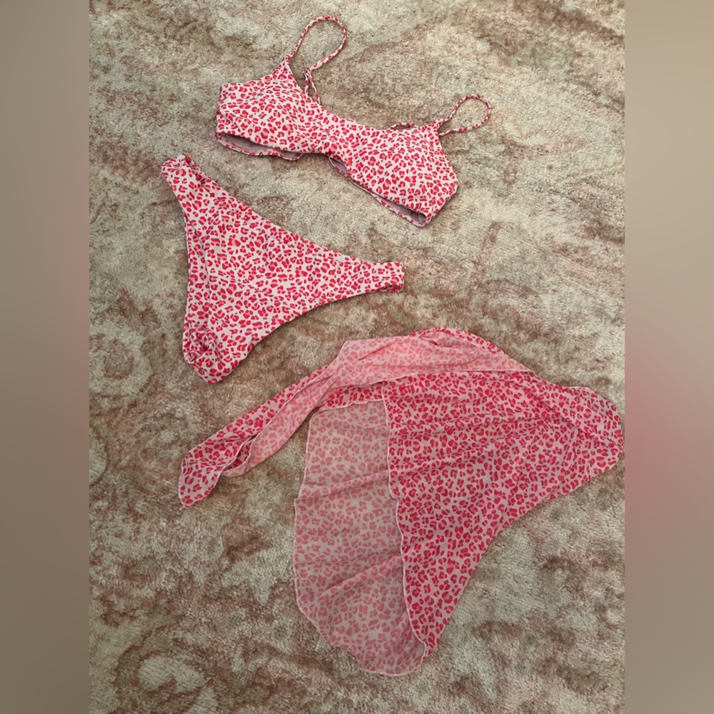 Pink cheetah swim suit with skirt